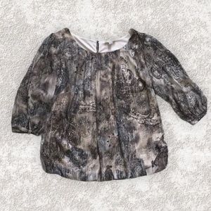 db Established 1982 Paisley Blouson Elastic Waist Tie String Sleeve Blouse Top